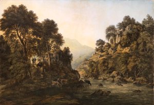 川辺の牛（水彩画） 作： John Glover