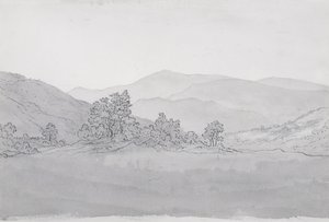 ウェールズ、スランティシリオ山（ペン、インク、紙に洗う） 作： John Glover