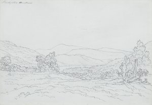 Llantysilio Mountain、Wales（鉛筆、ペン、紙にインク） 作： John Glover