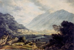 1793-1830年頃、ウェールズのスノードン山の景色を望むCapel Curigの近く（水彩） 作： John Glover