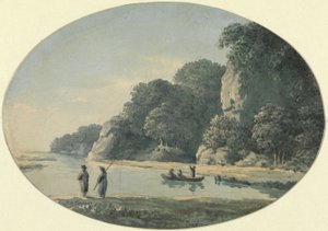 フィッシャーマンのいる川、1792年（紙に黒鉛の上にトイレ）