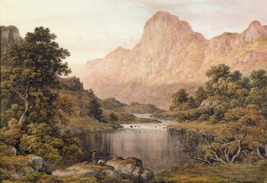 湖水地方の湖畔に佇む旅人たち 作： John Glover