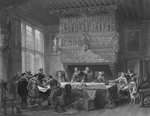 1854年のコートレイでの軍事評議会。 作： John Godfrey