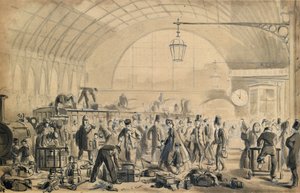 キングス・クロス駅のクリスマス・イブ 1870-90年頃 （紙にペンと水彩画） 作： John Gordon Thomson