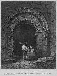 1814年、ノーサンバーランド州ニューカッスルの城の装飾されたドアの道 作： John Greig