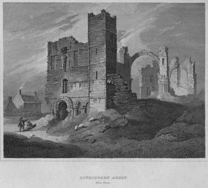 リンディスファーン修道院。ウェストフロント、1814 作： John Greig
