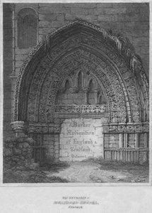 1814年、エディンバラのホリールードチャペルへの西側の入り口 作： John Greig
