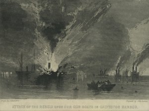 ガルベストンハーバーでの私たちのガンボートへの反逆者の攻撃、1863年 作： John Hamilton