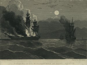 1865年の反乱海賊団による米国商人の燃焼 作： John Hamilton