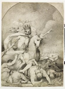 淡い馬の死、1775年頃（ペンと黒インクを織り紙の上に） 作： John Hamilton Mortimer