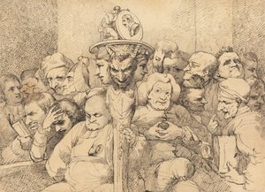 シェイクスピアのメダリオンの周りに集まった文学的なキャラクター 作： John Hamilton Mortimer