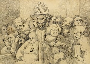 シェイクスピアのメダリオンの周りに集まった文学的なキャラクター 作： John Hamilton Mortimer