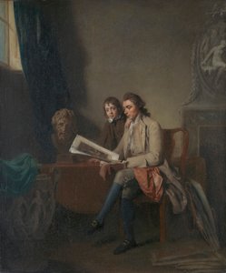 版画を見る男と少年の肖像 作： John Hamilton Mortimer