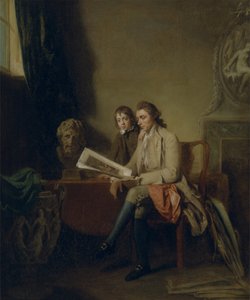 版画を見る男と少年の肖像 作： ジョン・ハミルトン・モーティマー