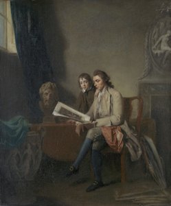 版画を見ている男と少年の肖像、c.1765-70 作： John Hamilton Mortimer