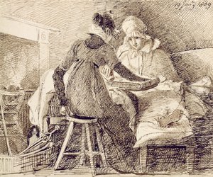 1809年1月19日、バックギャモンのゲーム（紙にペンとインク） 作： John Harden