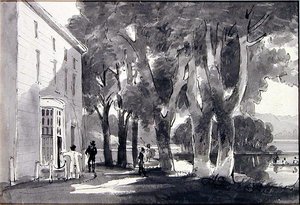 Brathay Hall（紙にペンとインクのウォッシュ） 作： John Harden