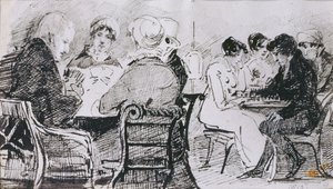 カードとチェス、1815（紙にペンとインク） 作： John Harden
