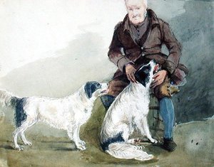 ギルピン少佐と犬たち（水彩・紙） 作： John Harden
