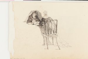 テーブルで書く男女（紙にペンとインク） 作： John Harden
