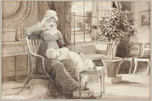 1814年のジョンウィリアムの赤ちゃんを持つH夫人（紙にトイレ） 作： John Harden