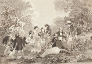湖のそばのピクニック、1825年（紙にトイレ） 作： John Harden