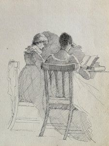 読書」（紙にペンとインク）（14933の細部 作： John Harden