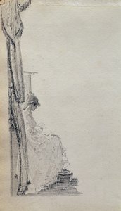 窓辺で読む（紙にペンとインク） 作： John Harden
