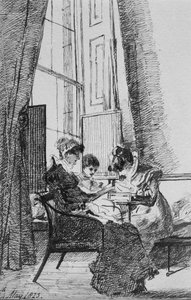 1823年5月24日、ジョージア様式のインテリアの3人の女性（紙にペンとインク） 作： John Harden