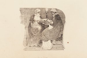 ランプライトで読む2人の女性、1804年（紙にペンとインク） 作： John Harden