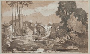 1812年に東からアンブルサイドを見る（紙にトイレ） 作： John Harden
