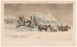 冬の風景の雪の中で 6 頭の馬の馬車 ニー ディープ (オブジェクトのタイトル) フォレスの馬車事件（連載タイトル） フォレスのコーチング事件 作： John Harris