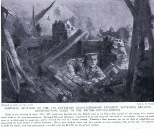 1915年4月にルギアでイギリス人のもつれに迫ったドイツ人の偵察を見守ったセルウッド伍長はDCMで勝利