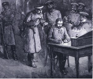 アレクサンドル皇太子が退位に署名1886年、ハッチソンの歴史ネーションズオブザネイションVOL 4 c.1920sからのイラスト 作： John Harris Valda