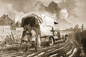 個人の保安官が彼自身が負傷した後、彼の救急車に負傷した男性を支援 作： John Harris Valda