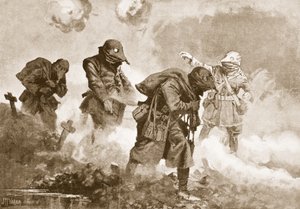 第2中尉（臨時大尉）EM Allfreyがガス攻撃中に軍隊に弾薬、食料、水を供給するよう指示 作： John Harris Valda