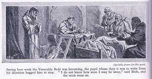 聖ヨハネの福音書を英語735 ADに翻訳した由緒あるbedeの最終日、1950年頃 作： ジョン・ハリス・ヴァルダ