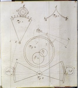 タイムキーパーの動きの図（紙にペンとインク） 作： John Harrison
