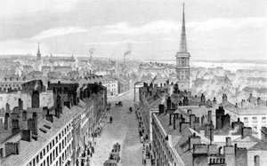 1830年頃、ジョンロジャースによって彫刻された市庁舎からのリバプール、南向き 作： John Harwood