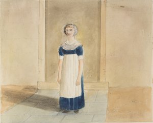 サウスワークのキングストリートにあるセントジョージチャリティースクールガールズの生徒の肖像、現在1826年ニューコメンストリートとして知られている（紙にトイレ） 作： John Hassell