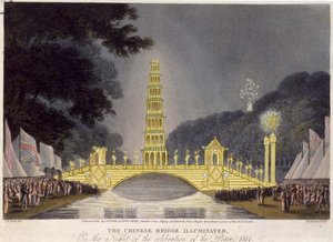 平和の祭典の夜にライトアップされた中国橋 作： John Heaviside (after) Clark