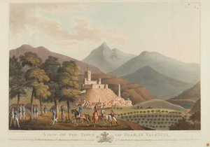 1814年、ドゥブールによって刻まれたバレンシアのブライア州の町の景色（色はアクアチント）