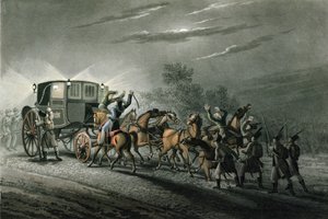 1815年6月18日、ウォータールー少佐、フォンケラー少佐によるボナパルトの馬車、紙、宝の捕獲、マシューデュブール作（fl.1813-20）