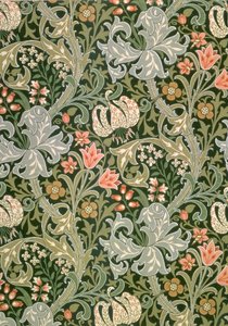 ジョン・ヘンリー・ディアル（1860-1932）がモリスとカンパニーのために設計したゴールデンリリーの壁紙、1897年 作： John Henry Dearle