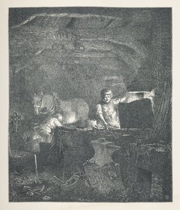 プレート 13. 鍛冶屋。  自然の写真。 J. H. Dell が木に描き、R. Paterson が彫刻した 30 点のオリジナル イラストのシリーズ。  ジョン・ヘンリー・デル