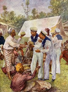 ビルマの市場でのイギリスのジャックタール（カラーリトグラフ 作： John Henry Frederick (after) Bacon