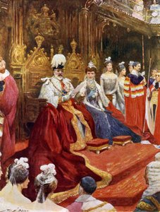 国王が議会を開く様子（カラーリトグラフ 作： John Henry Frederick (after) Bacon