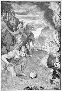「ベオウルフがアシェールの首を見つける」、1910 年。 作： John Henry Frederick Bacon