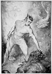 「ベーオウルフがグレンデルの頭を切り落とす」、1910年。 作： John Henry Frederick Bacon