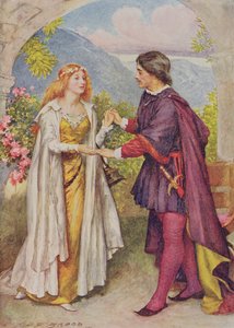 Edith Nesbit（1858-1924）pubによる「シェイクスピアの子供たちの物語」のハムレットとオフィーリア。 Raphael Tuck und Sons Ltd.、ロンドン（書籍のイラスト）